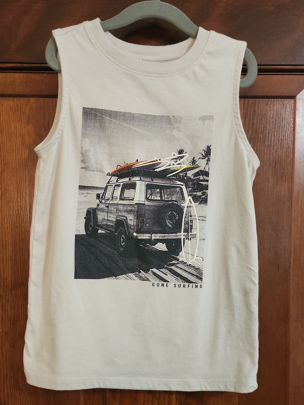 Kids' Cat & Jack Cream Sleeveless Surf Graphic Tank Top (Size 6/7)